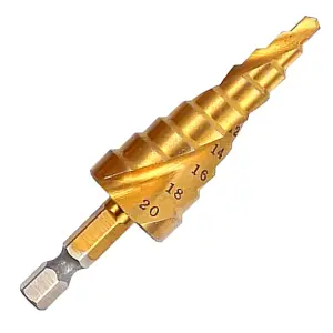 Rennie Tools 4-20mm HSS Spiral Flute Step Drill Bit Titanium (TiN) Coated Cone / Hole Cutter For Steel, Plastics & Wood