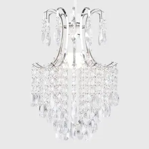 ValueLights Donah Modern Silver Chrome Ceiling Pendant Light Shade with Clear Acrylic Droplets