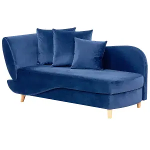 Left Hand Velvet Chaise Lounge with Storage Blue MERI II