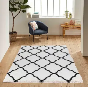 Moroccan Berber Shaggy Rugs Living Room Bold Trellis Stone 80x150 cm