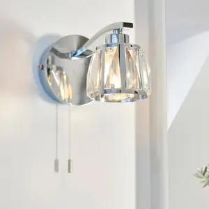 Luminosa Ria Bathroom Metal Wall Lamp, Chrome Plate, Crystal Glass, IP44