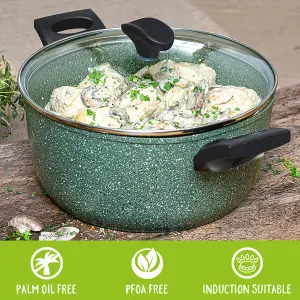 Prestige Eco Green Round Aluminium Induction Suitable Plant Based Non-Stick Stockpot with Glass Lid 24cm