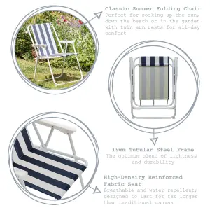 Harbour Housewares - Folding Metal Beach Chairs - Blue Stripe - Pack of 6