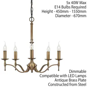 Avery Ceiling Pendant Chandelier Light 5 Lamp Antique Brass Curved Candelabra