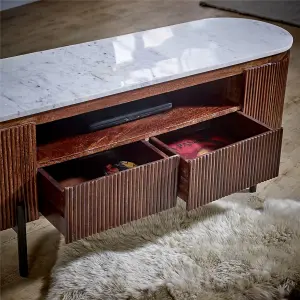 Ruby Mango Wood Tv Cabinet With Marble Top & Metal Legs