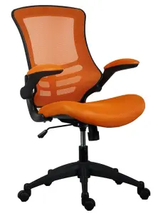 Rainbow Zebra Orange Mesh Office Chair with Black Base and Folding Armrests