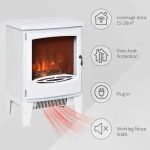 HOMCOM Freestanding Electric Fireplace Stove Heater W/ LED Flame Effect White