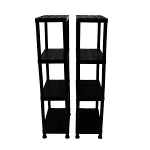 2x Oypla 4 Tier Black Plastic Heavy Duty Shelving Racking Storage Unit