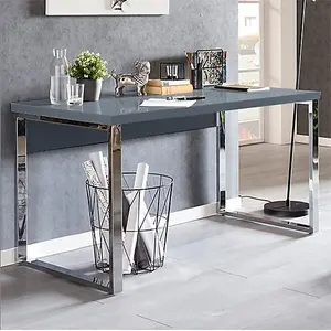 Sydney High Gloss Laptop Desk In Grey And Chrome Frame