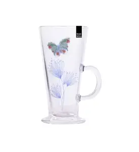 2 Butterfly Latte Glasses Tall Coffee Mug Hot Chocolate Mocha Drinks Glass 300ml