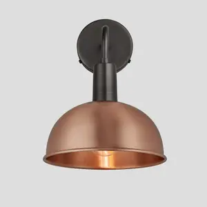 Industville Sleek Dome Wall Light, 8 Inch, Copper, Pewter Holder