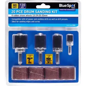 Bluespot 20pc Sanding Bands Drum Sleeve Grit Mandrel Dremel Rotary Tool Kit