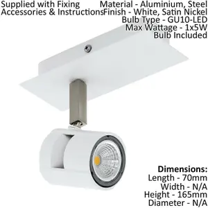 Wall Light Colour White Satin Nickel Shades & Back Plate Bulb GU10 1x5W Included