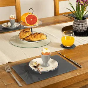 Harbour Housewares - Glass Placemats & Round Coasters Set - 30cm x 20cm - Grey - 12pc