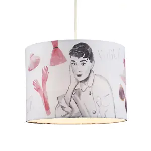 Audrey Hepburn Vogue Themed Fabric Lamp Shade with Pink Dresses and Gloves