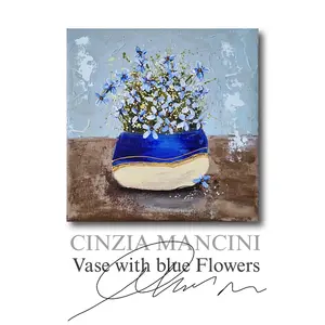 Vase with Blue Flowers 25 x 25 x 0.1 cm (9.8 x 9.8 x 0 inches)