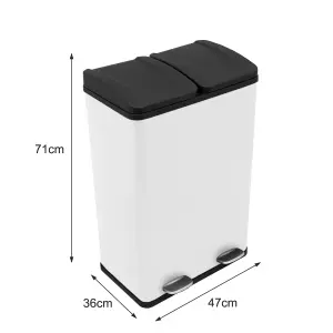 60L Dual Compartment Pedal Bin In White