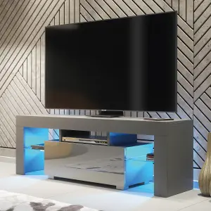 Floe TV Unit 130cm Dark Grey with High Gloss Doors and LED Lighting - Creative Furniture