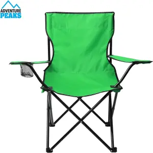 Set of 2 GREEN Folding Camping Chair With Armrest, Drink Holder & Carry Bag