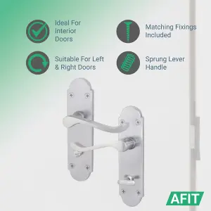 AFIT Satin Chrome Bathroom Door Handle Set - Victorian Scroll Shaped - 2 Pairs of Internal Door Handles, Hinges 76mm & Locks 64mm