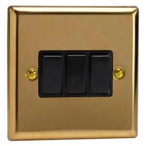 Varilight 3-Gang 10A 1- or 2-Way Rocker Switch Polished Brass