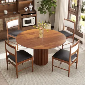 COSTWAY Wooden Dining Chairs Set of 2 Rubber Wood Frame Kitchen Chairs w/ Faux Leather Padded Seat