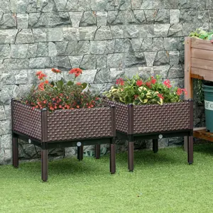 Outsunny Set of 2 Raised Garden Bed Elevated Planter Box for Flower, Vegetables