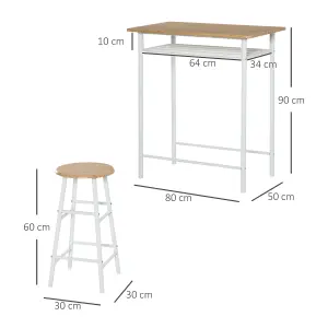 HOMCOM 3-Piece Dining Set with 2 Matching Chairs and 1 Table for Home Bar