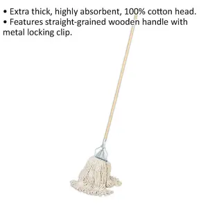 Traditional 450g Kentucky Mop - Extra Thick Absorbent Cotton - Wooden Handle