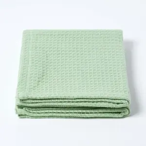 Homescapes Organic Cotton Waffle Baby Blanket Sage Green, 125 x 150 cm