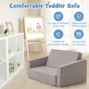 Costway 2-in-1 Kids Convertible Couch Children Fold out Sofa Bed Lounger Flip Open