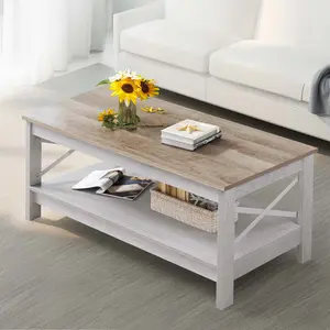 O'Kean 4 Legs Coffee Table with Storage Grey / Grey Wash