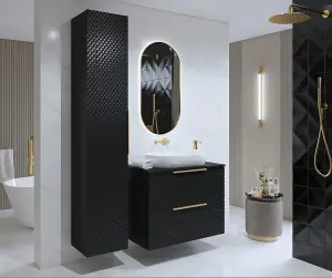 Laura 48 Floating Vanity Unit W800mm H630mm D490mm - Black Gloss with Gold Handles and Modern Floating Design