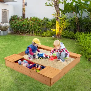 Costway Outdoor Wooden Kids Sandpit  Children Sandbox Play Station w/ Storage Boxes