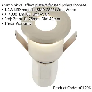 Recessed Decking IP67 Guide Light - 1.2W Cool White LED - Satin Nickel Plate