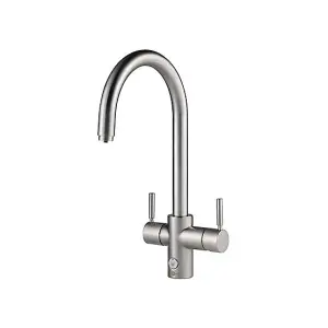 InSinkErator 4N1 Brushed Stainless Steel J Shape Instant Filtered Steaming Hot and Cold Water with Mains Hot & Cold Kitchen Tap