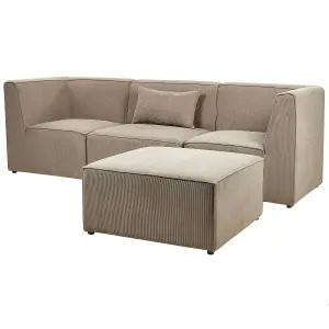 3 Seater Modular Jumbo Cord Sofa with Ottoman Taupe LEMVIG