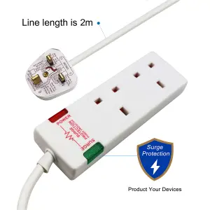 Extrastar 2 Way Socket 13A, 1M, White, with Power Indicater, Child-Resistant Sockets, Surge Indicator