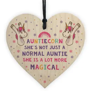 Red Ocean Novelty Unicorn Gifts For Auntie Funny Auntie Christmas Gifts From Niece Nephew Handmade Wooden Heart Plaque