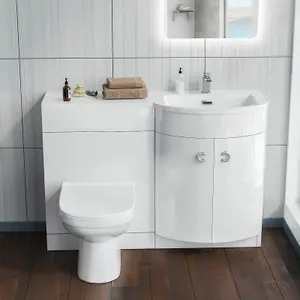 Nes Home Debra White 1100 mm P-Shaped Vanity Unit Right Hand Sink and Toilet Bathroom Furniture