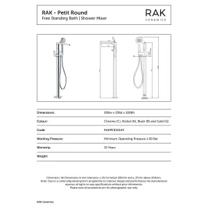 RAK Petit Brushed Nickel Freestanding Bath Shower Mixer Tap Solid Brass