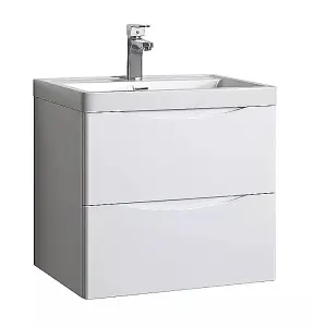 800mm High Gloss White Wall Hung Bathroom Smile Vanity Unit Soft Close Drawer With Ceramic Basin