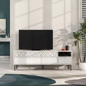 Decortie Heaton Modern Multimedia Unit with Storage TV Cabinet 60" Ancient White 145cm