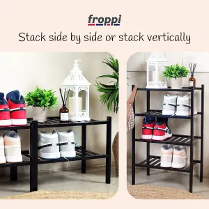 Froppi™ 4 Tier Shoe Rack for Shoe Storage, Black Bamboo Wooden Space Saving Rack, Shoe Organizer Shelf L45.2 W29.5 H72.4 cm