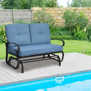 Costway 2 Seater Outdoor Bench Swing Glider Chair Loveseat W/ Comfortable Cushions