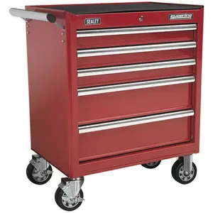 5 Drawer Red Portable Tool Chest with Locking Mechanism - Durable Mobile Storage Solution