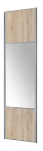 Form Valla Natural Oak effect Silver effect frame Mirrored Sliding wardrobe door, (H) 2260mm x (W) 922mm