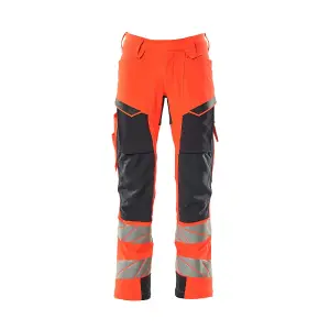 Mascot Accelerate Safe Trousers with Kneepad Pockets - Hi-Vis Red/Dark Navy   (35.5) (Leg Length - Regular)