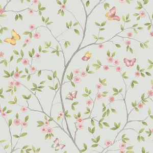 Galerie Blomstermala Blue Pink Green Butterfly Trail Smooth Wallpaper