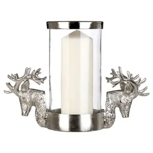 Interiors by Premier Hurricane Candle Holder, 2 Stag Head Design Candle Holder, Transparent Candlestick Holder